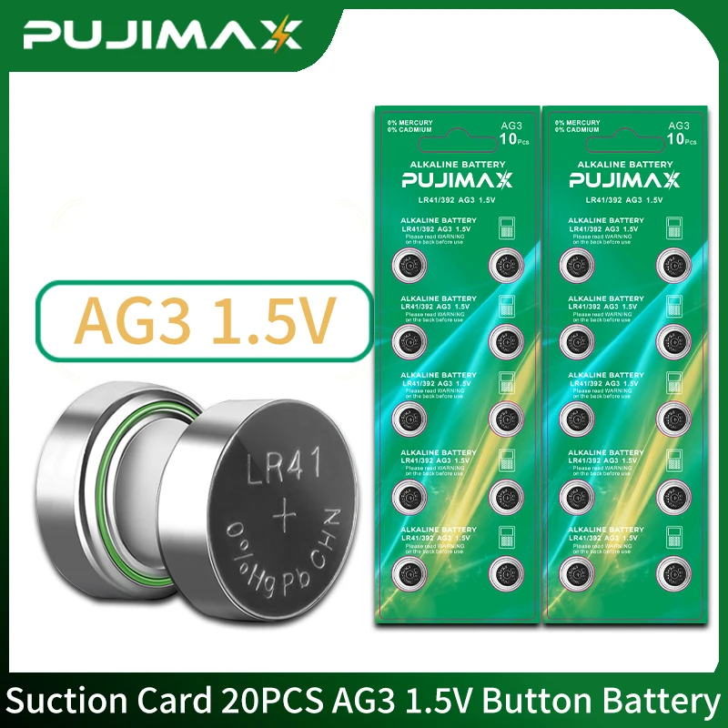 PUJIMAX 20 шт. AG3 щелочная батарея 1,5 в, Кнопочная батарея 392A CX41 G3 LR41 L736 LR736 SR41 SR41SW SR41W V3GA для часов, часов, игрушек PUJIMAX 20 шт. AG3 щелочная батарея 1,5 в, Кнопочная батарея 392A CX41 G3 LR41 L736 LR736 SR41 SR41SW SR41W V3GA для часов, часов, игрушек
