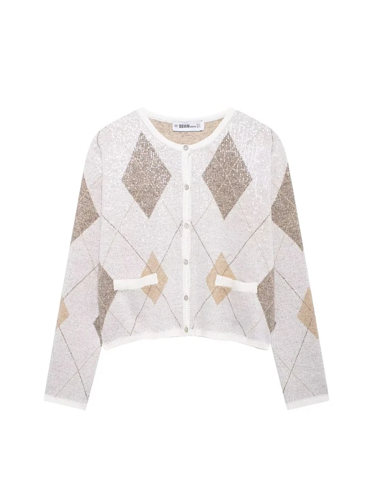 Новинка 2024 осенне-зимний женский кардиган с геометрическим принтом женская