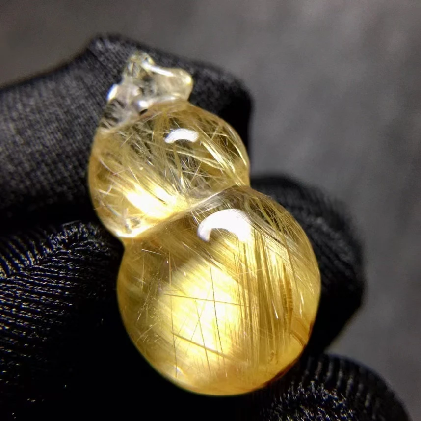 

Natural Gold Rutilated Quartz Gourd Pendant Necklace Flower 23*12.8*10mm Yellow Rutilated Jewelry Women Brazil AAAAAAA