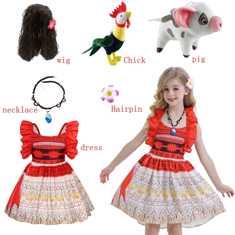 

Детское платье принцессы Моана, летнее вечернее кружевное платье-пачка с лямкой на шее для маленьких девочек, костюм Моаны на Хэллоуин, Детс...