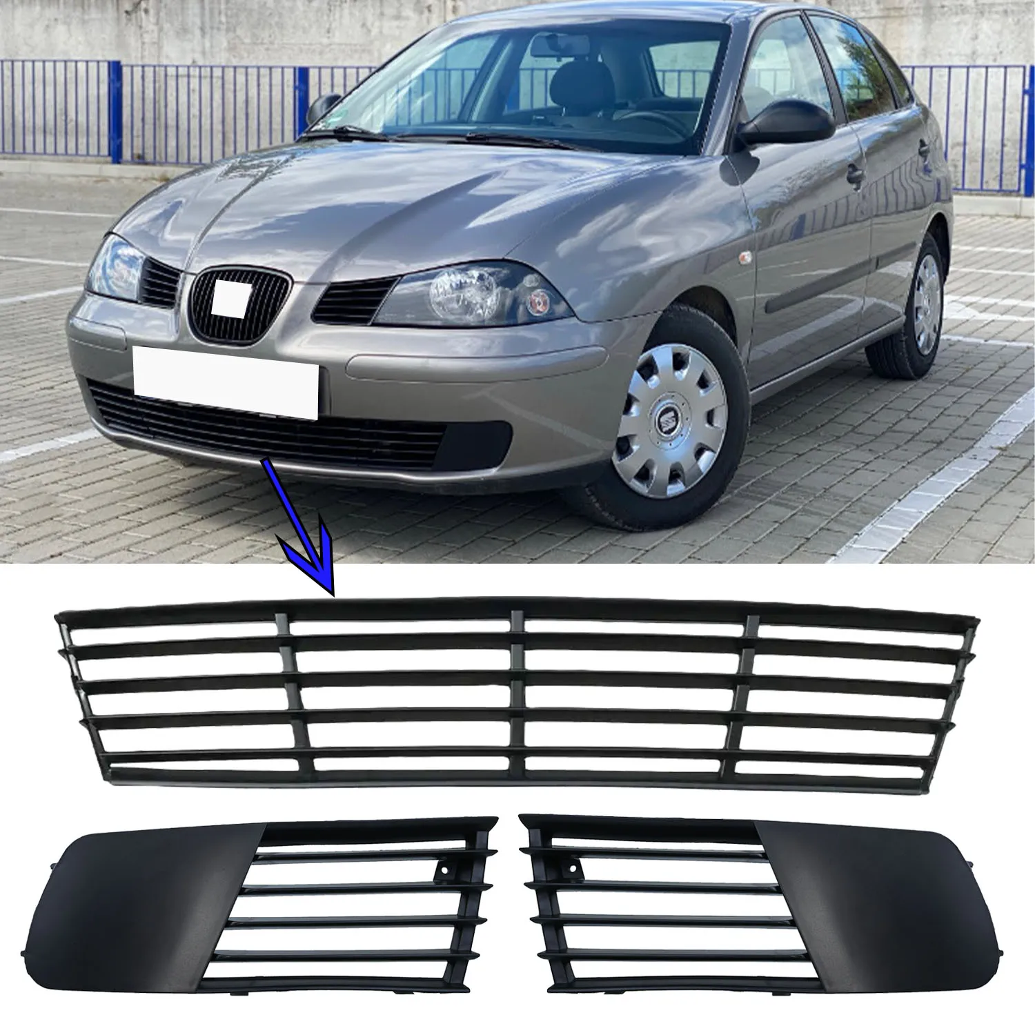 

Передний бампер, нижняя решетка, сетка бампера, передняя решетка, противотуманная фара, комплект для Seat Ibiza 2002, 2003, 2004, 2005, 2006, 6L0853667A