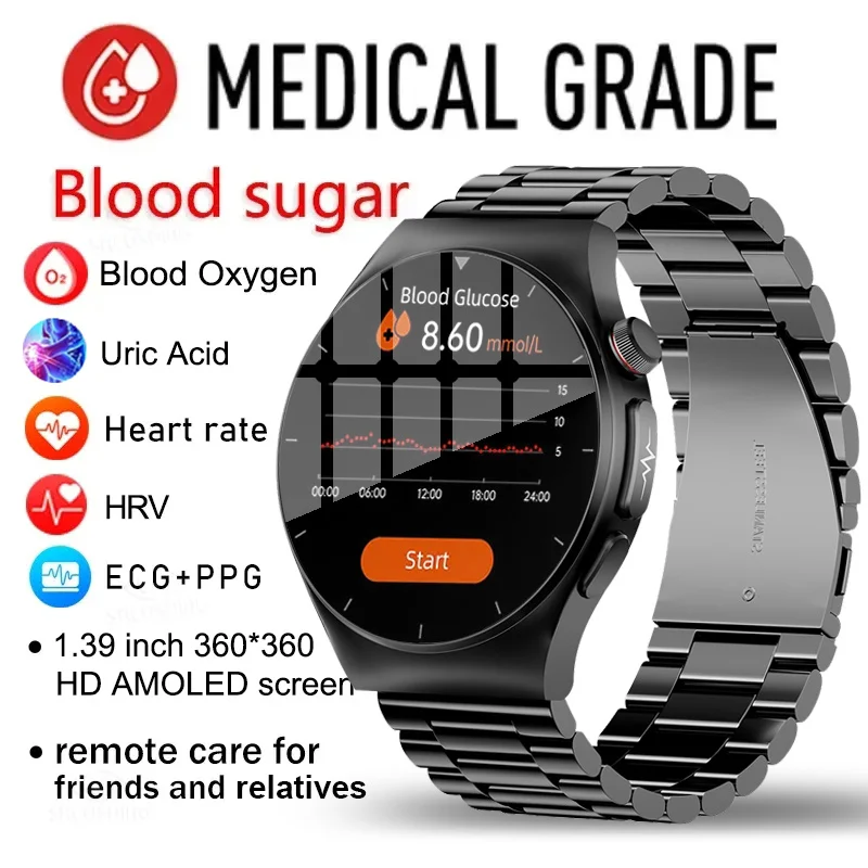 

2023 New Medical Diagnosis Blood Fat Uric Acid Blood Glucose Smart Watch Men ECG+PPG Monitoring Bluetooth Call Sport Smartwatch