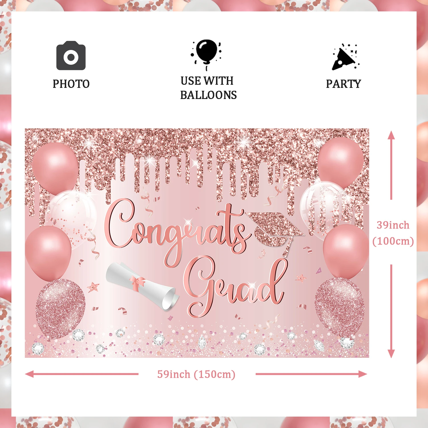 Фоны для выпускного 5*3 фута 2024 розовое золото