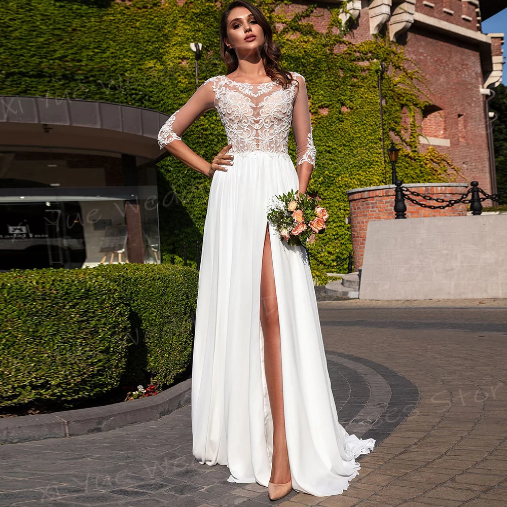 Современное изящное ТРАПЕЦИЕВИДНОЕ женское свадебное платье с кружевной