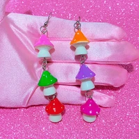 harajuku aesthetic rainbow mushroom earrings korean fashion kawaii accessories diy drop earring for women egirl jewelry cartoon