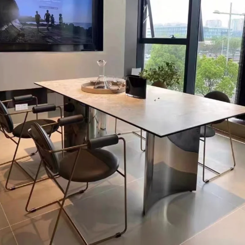 

Роскошный каменный обеденный стол и стул, простой современный Прямоугольный Обеденный Стол для квартиры, высококачественный мраморный обеденный стол
