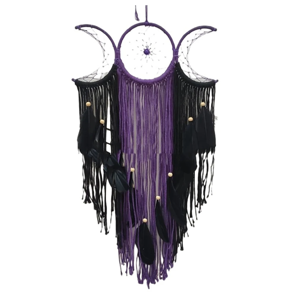 

Triple Moon Goddess Macrame Wall Hanging Boho Half Moon Large Dream Catcher Decor Home Bedroom Chic Decoration 3
