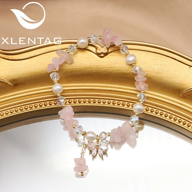 

Регулируемый браслет Xlentag для женщин, ювелирное изделие с натуральным жемчугом Таити из сияющего циркония, с бабочкой и розовым кристаллом, ...