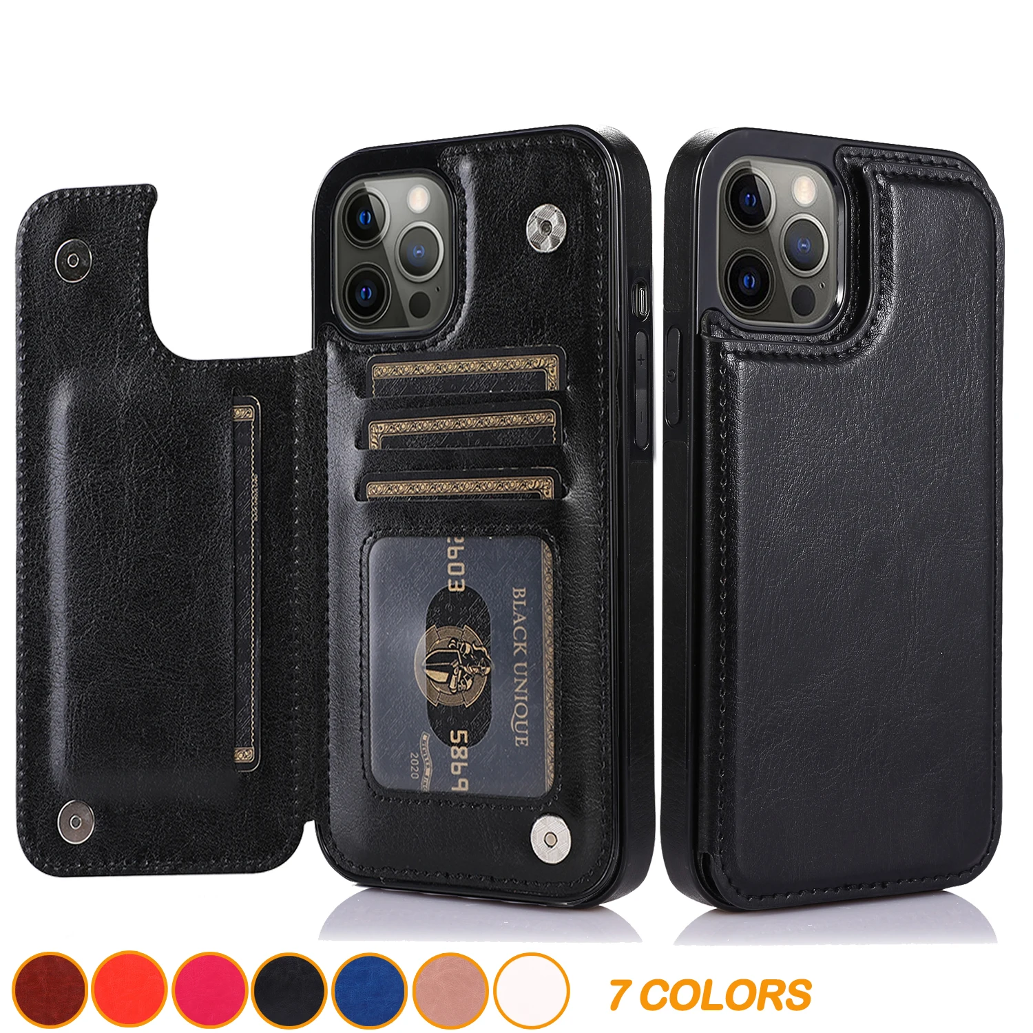 

Flip Leather Wallet for iPhone 11 12 13 14 Pro Max X XS XR 7 8 Plus Case with Credit Card Holder Cover Kickstand