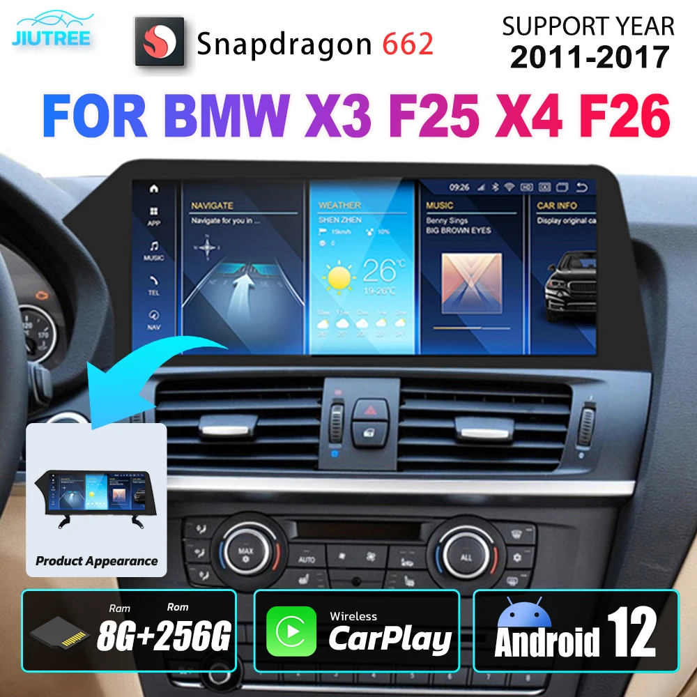 

Qualcomm Snapdragon 662 Android 12 For BMW X3 F25 X4 F26 2011-2017 CIC NBT EVO Car Radio 8G 256GB GPS Multimedia Carplay auto