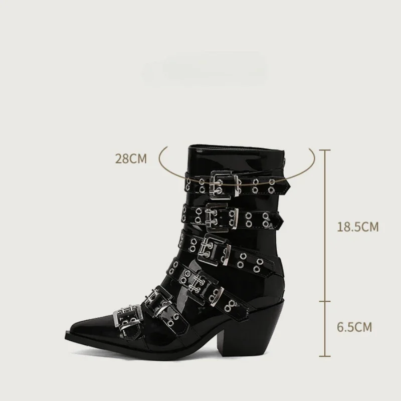 Женские Модные Остроносые короткие ботинки в стиле панк с пряжкой и ремешком