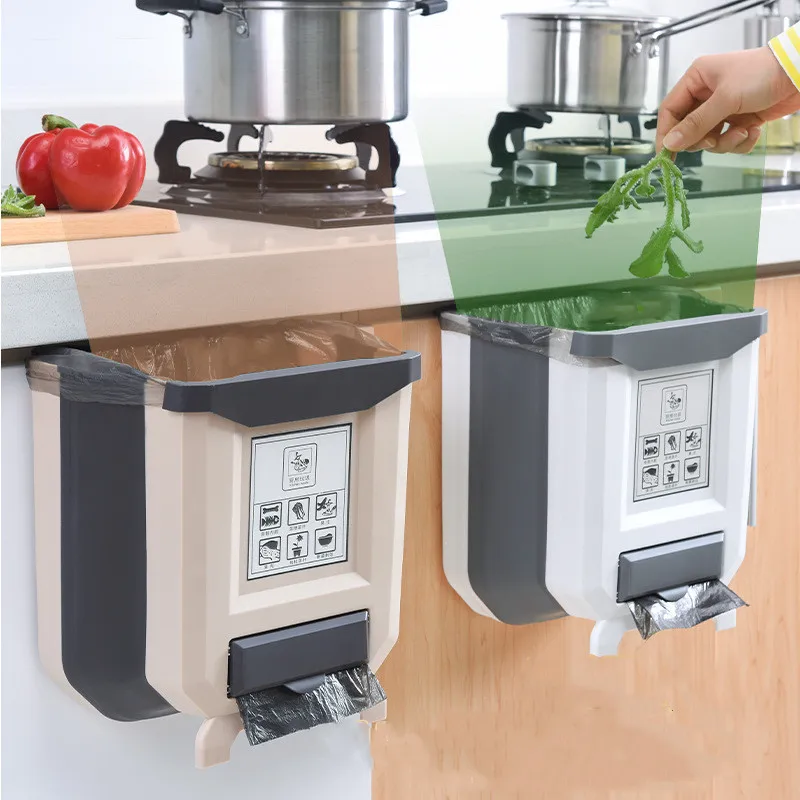 

Кухонная корзина для мусора, складная подвесная дверь шкафа, Товары для ванной, бытовая мусорная корзина для переработки, корзина для хране...