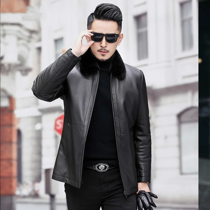 

Men's Jacket Winter Natural Mink Fur Real Genuine Jackets Fetal Cowhide Leather Coat A19-17859