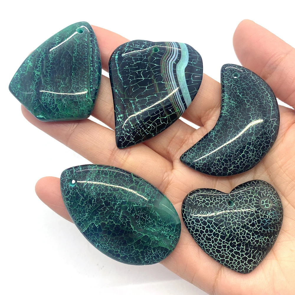 

Natural Stone Onyx Heart Pendant Cracked Jewelry Making DIY Charm Necklace Earring Accessories Women Gift Supplies 30x48x7mm