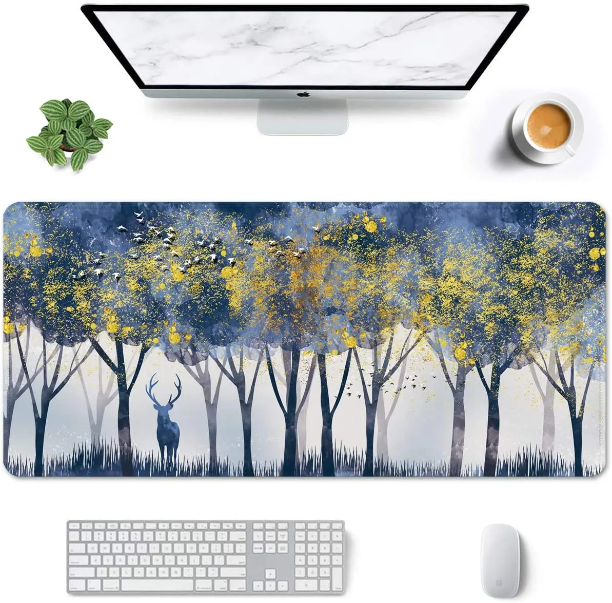 

Forest Deer Mouse Pad Full Desk XXL Extended Gaming Mouse Pad Waterproof Desk Mat with Stitched Edge Non-Slip Computer Mousepad