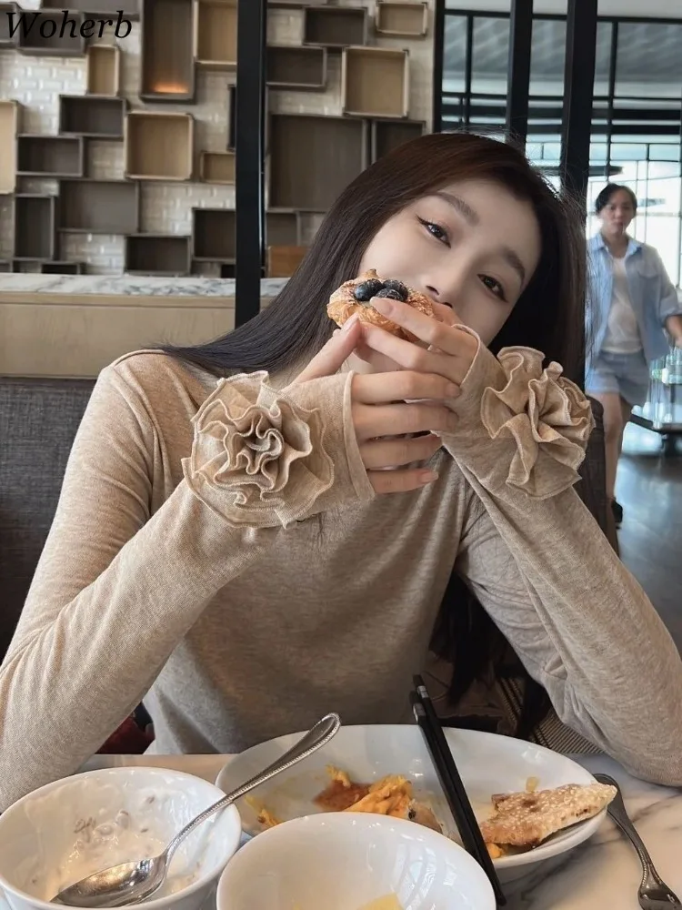 Женские осенние простые приталенные топы с цветами женская одежда 2024 модная