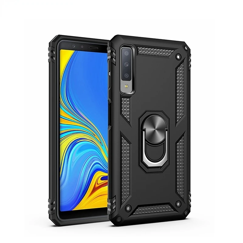 

Luxury Armor Soft Shockproof Case For Samsung Galaxy A7 2018 SM-A750F/DS A750FN A750 Silicone Bumper Hard Cover Metal Ring Cases