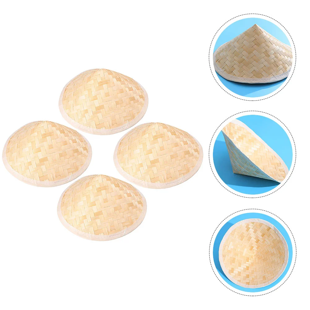 

4 Pcs Garden Fishing Hat Hat Kids Cosplay Knight Cap Bamboo Hangmade Hat Chinese Bamboo Hat Asian Cone Hats Kids' Costume Hats