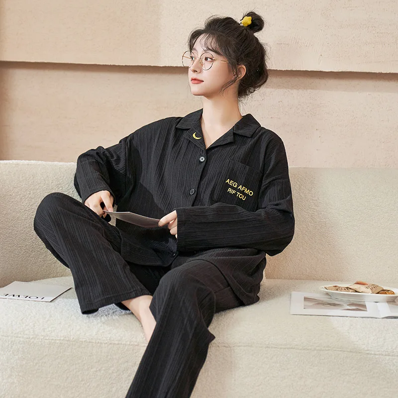 Autumn New Pajamas Women's Cotton Cardigan Long Sleeve Cute Sweet Loose Leisure Home Service Suit Can Be Worn Outside conjunto