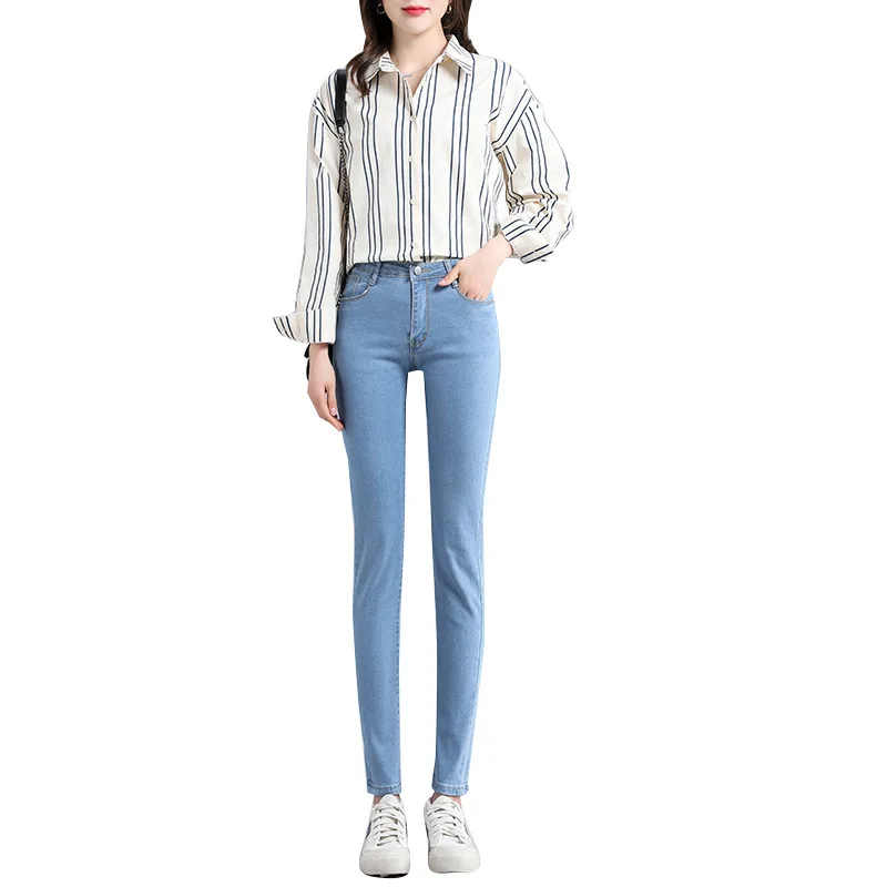 Jeans for Women mom Jeans blue gray black Woman High Elastic 31 32 Stretch Jeans female washed denim skinny pencil pants