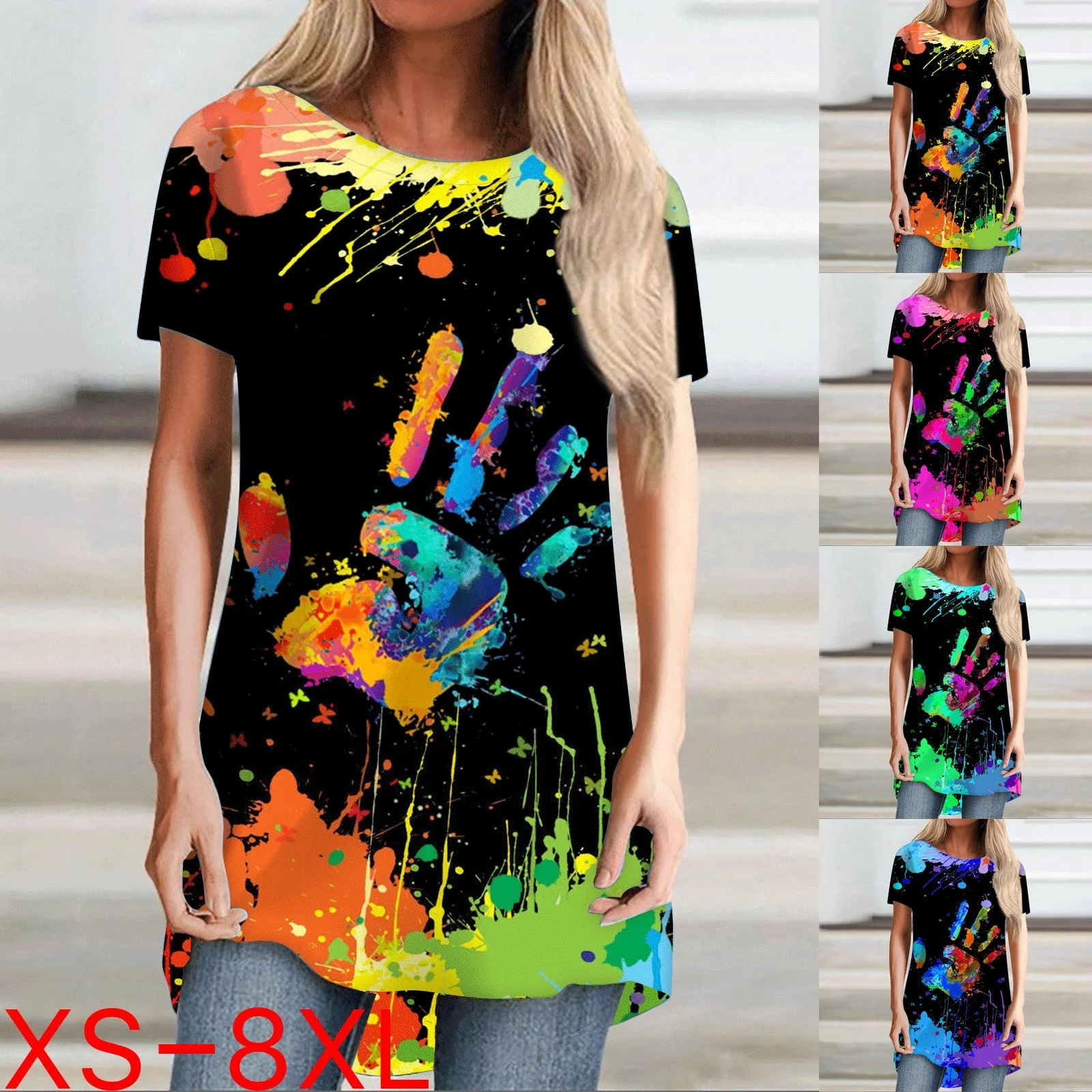 

Women's Round Neck Short Sleeve Loose T-shirt Plus Size Girls Top Dinner Dress French Style Simple T-shirt