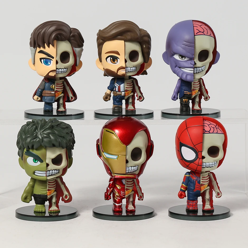 

Avengers XXRAY Iron Man Spiderman Captain America Hulk Thanos Doctor Strange Art Dolls Collectible Model Figure Toys 6pcs/set