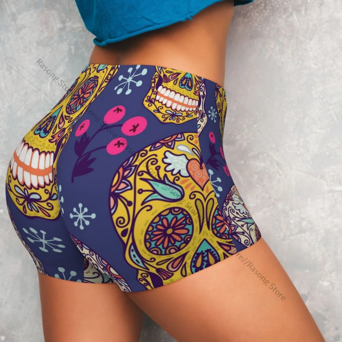 Сексуальные узкие спортивные шорты до бедра с цветочным принтом Sugar Skulls удобные