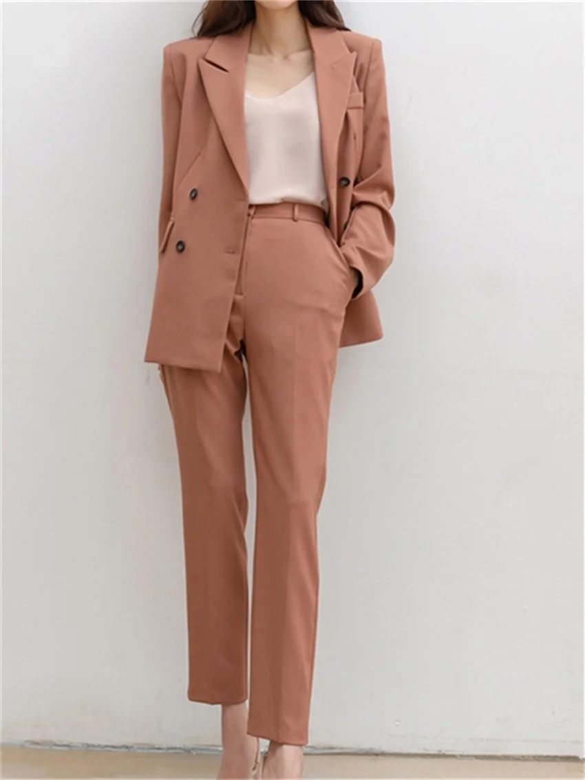 

HziriP Women Formal Two Pieces Suits Solid Work Wear Hot High Street Blazers 2022 Spring Office Lady New Slim Pants