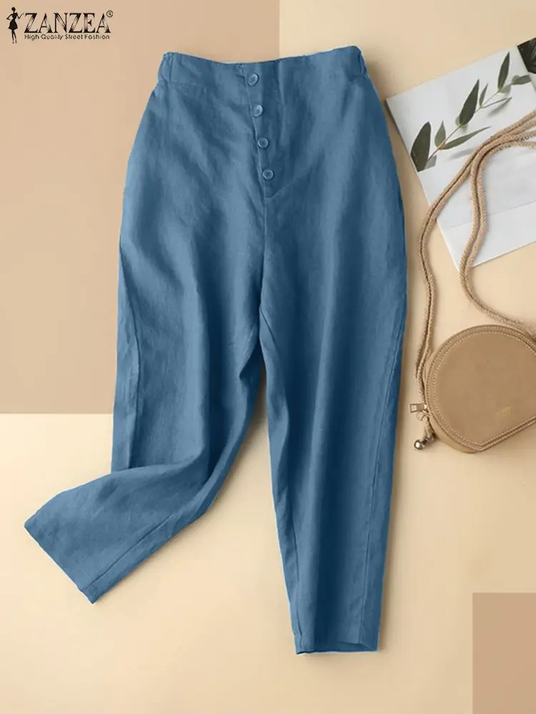 

Брюки ZANZEA Женские повседневные хлопковые, однотонные винтажные брюки-султанки до щиколотки, офисные длинные штаны палаццо, осень