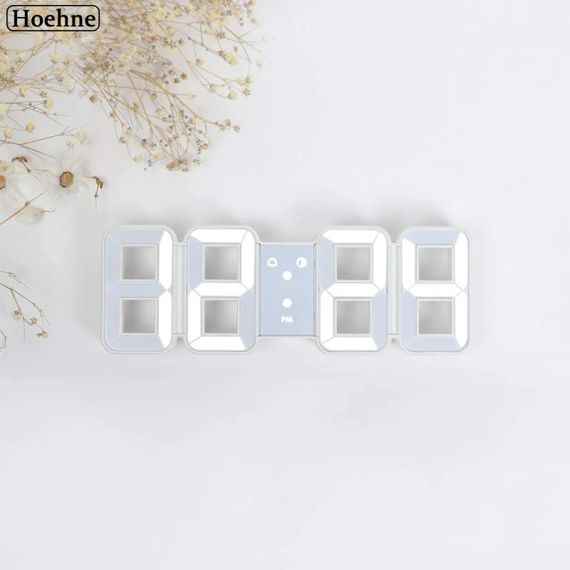 

White 3D LED Digital Wall Clock Luminous Alarm Clok Multi-Function Desk Table Clocks Thermometer Clock USB Charging Wallclock