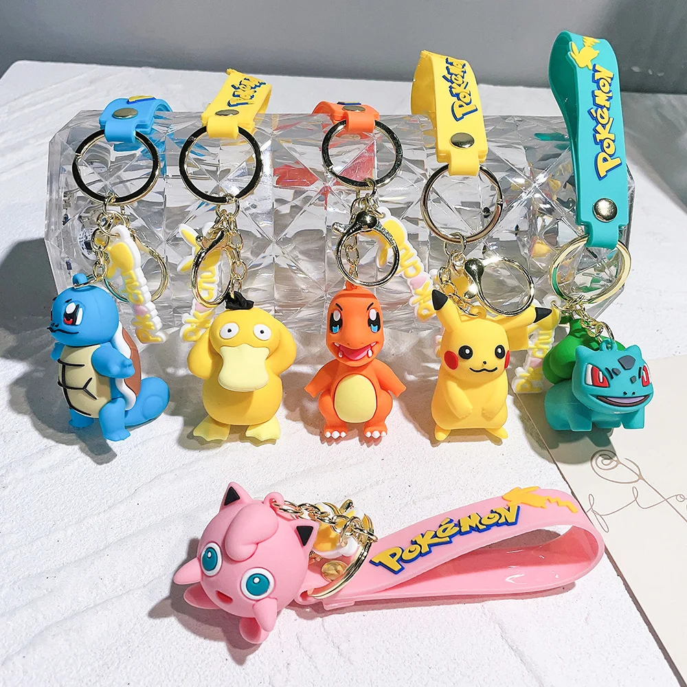 

2023 Pokemon Keychain Kawaii Pikachu Bulbasaur Squirtle Japanese Cartoon Doll Car Key Accessories Cute Girl Backpack Pendant