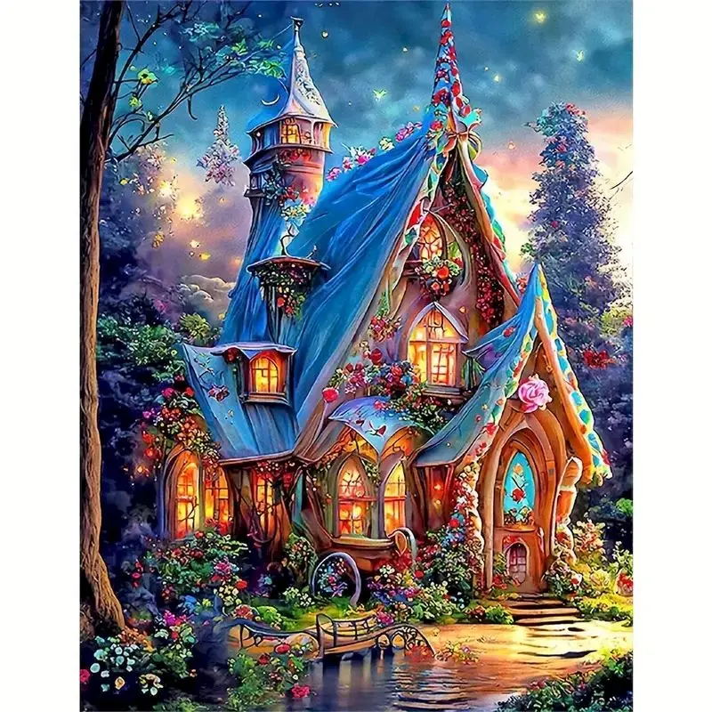 

GATYZTORY Frame Diy Painting By Numbers Kit Forest House Picture Drawing Coloring By Numbers For Adults Handicrafts Home Decors