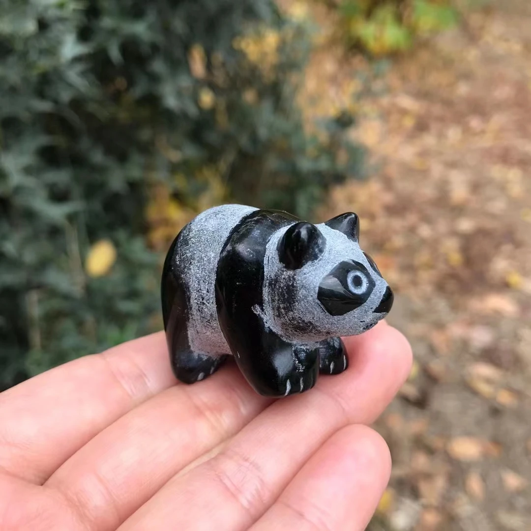 

Природный обсидиан панда кристалл животное резьба ремесла домашний декор мультфильм ручной работы орнамент коллекция здоровые игрушки DIY подарок