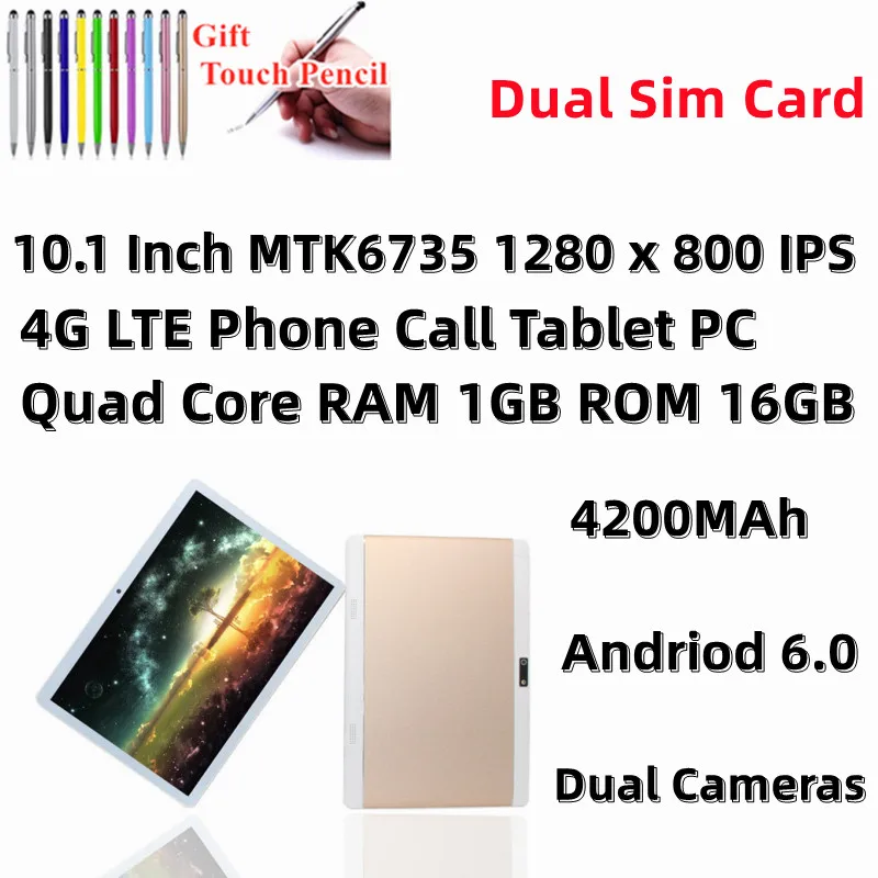 

New 10.1 Inch Original Design 4G Lte Phone Call Android 6.0 Quad Core 1280*800 IPS PC Tablet WiFi 1G+16G MTK6735
