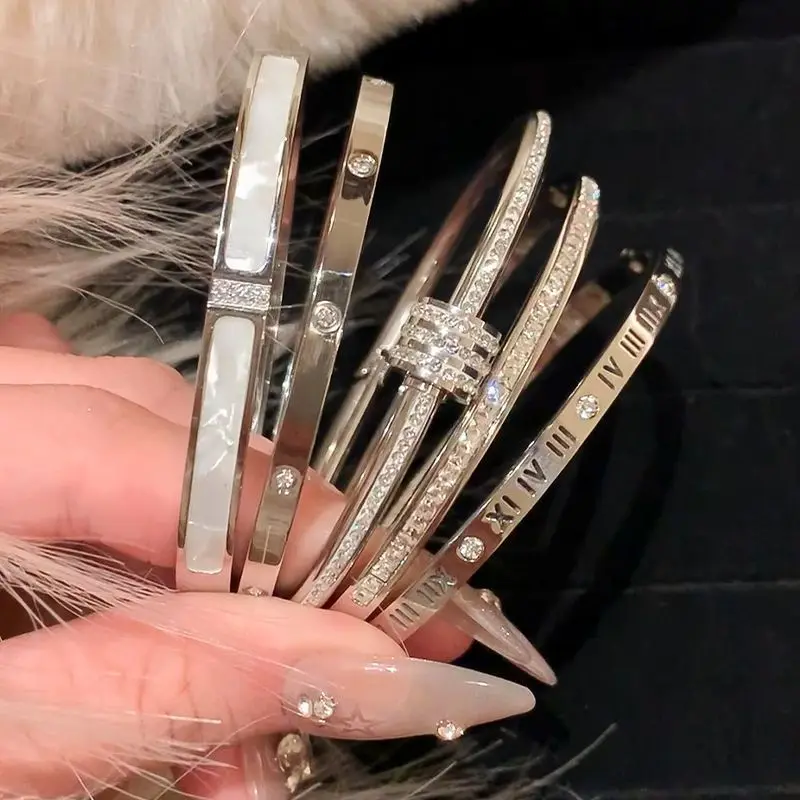 UILZ цельный золотой блестящий браслет из нержавеющей стали с цирконом элегантный