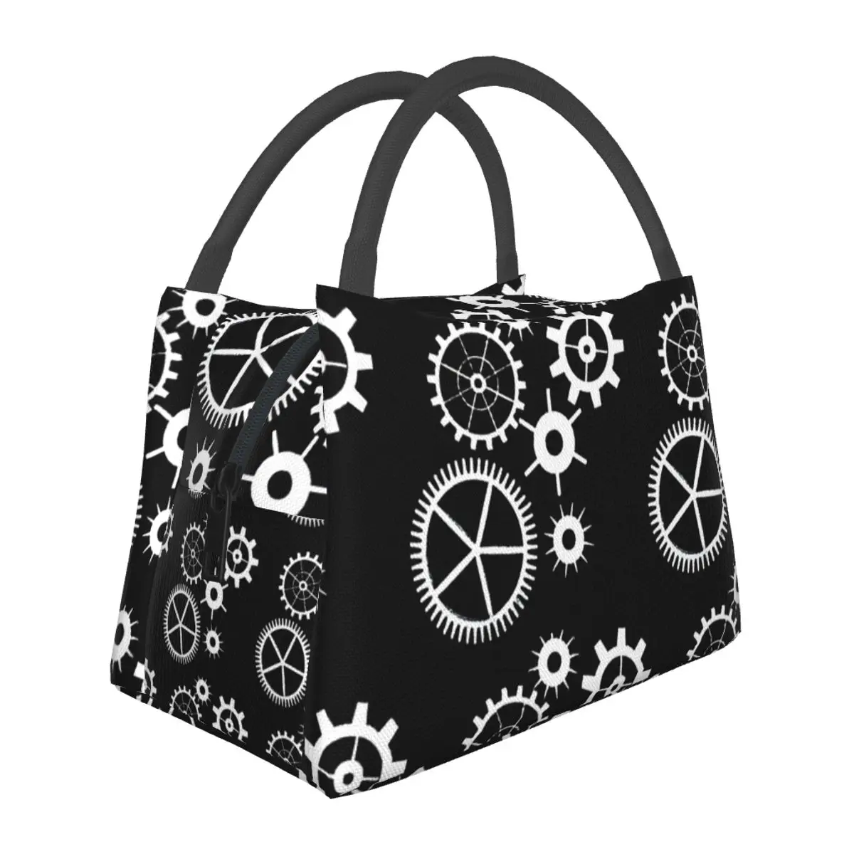 

Steampunk Black And White Lunch Bag Technology Gears Monochrome Casual Lunch Box Thermal Tote Handbags Designer Cooler Bag