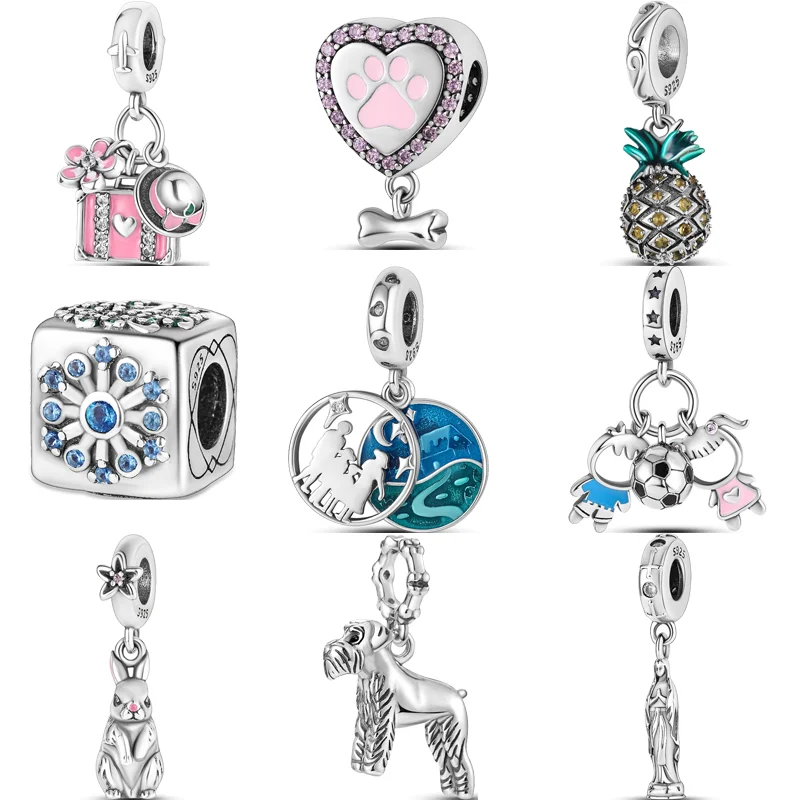 

Браслеты Pandora с шармами, ювелирные изделия «сделай сам», новинка, 925 серебро, розовый пакет, шляпа, отпечаток лапы, семейные бусины для мальчиков, девочек, ананасов, снежинок