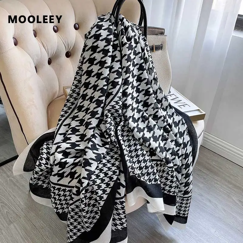 

Korean Houndstooth Print Scarf for Women Cotton Linen Scarves 90x180cm Ladies Summer Visor Bufanda Shopping Collocation Shawls