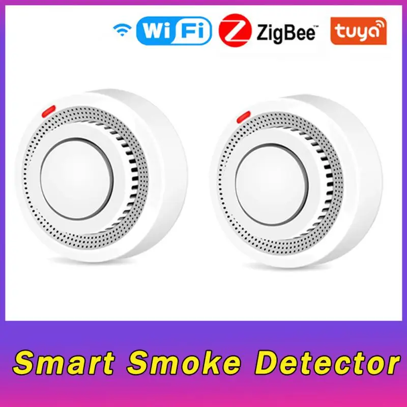 

Tuya Smart Zigbee WiFi Smoke Detector Smart Fire Alarm Progressive Sound Photoelectric Smoke Sensor Work With Tuya Zigbee Hub