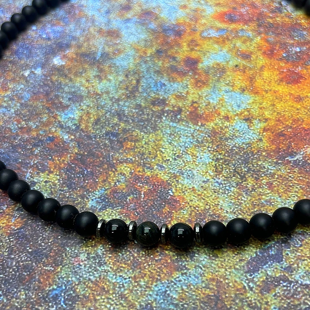 AAA черный тигровый глаз турмалин мужское ожерелье из бисера натурального камня