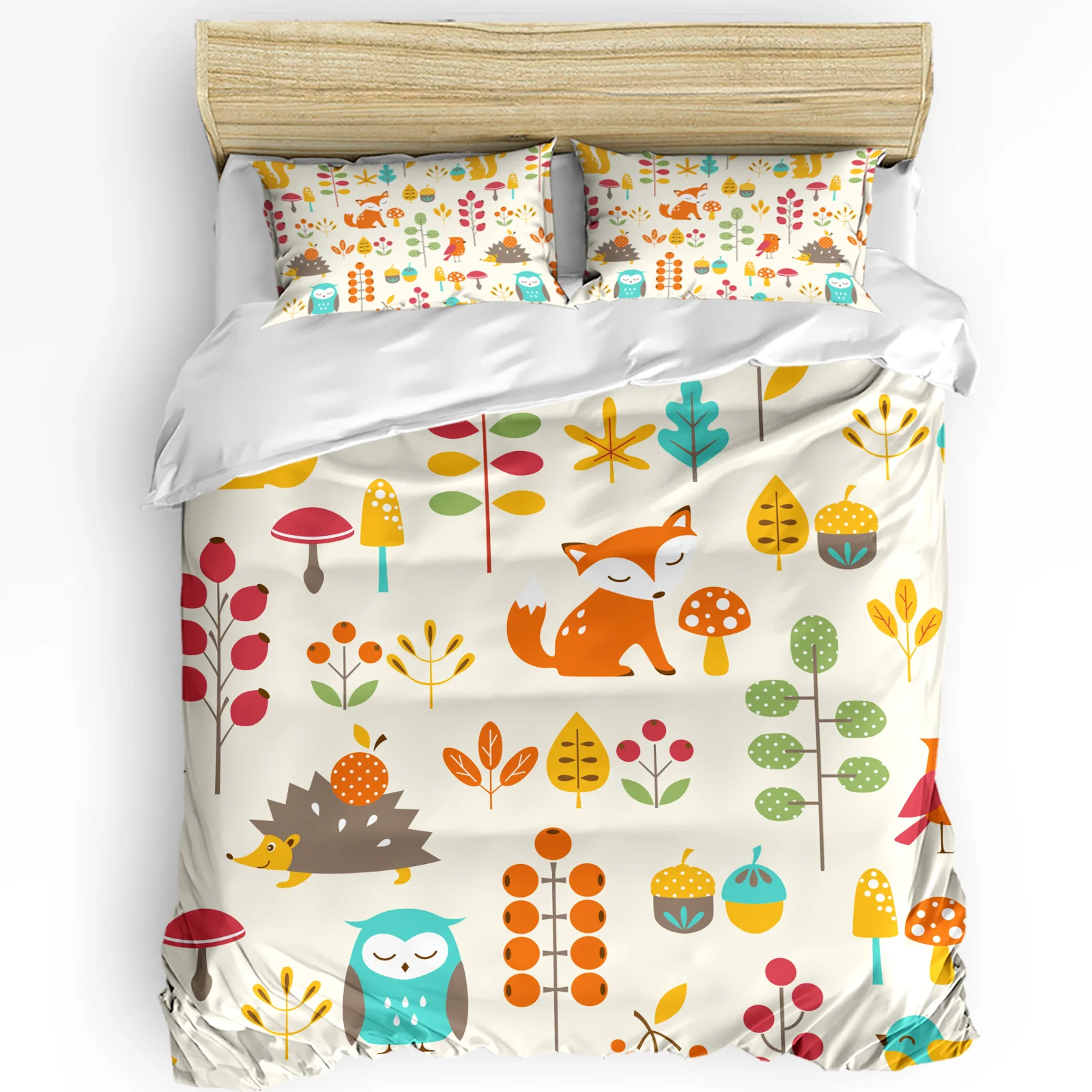 

3pcs Bedding Set Cartoon Autumn Hedgehog Fox Owl Home Textile Duvet Cover Pillow Case Boy Kid Teen Girl Bedding Covers Set