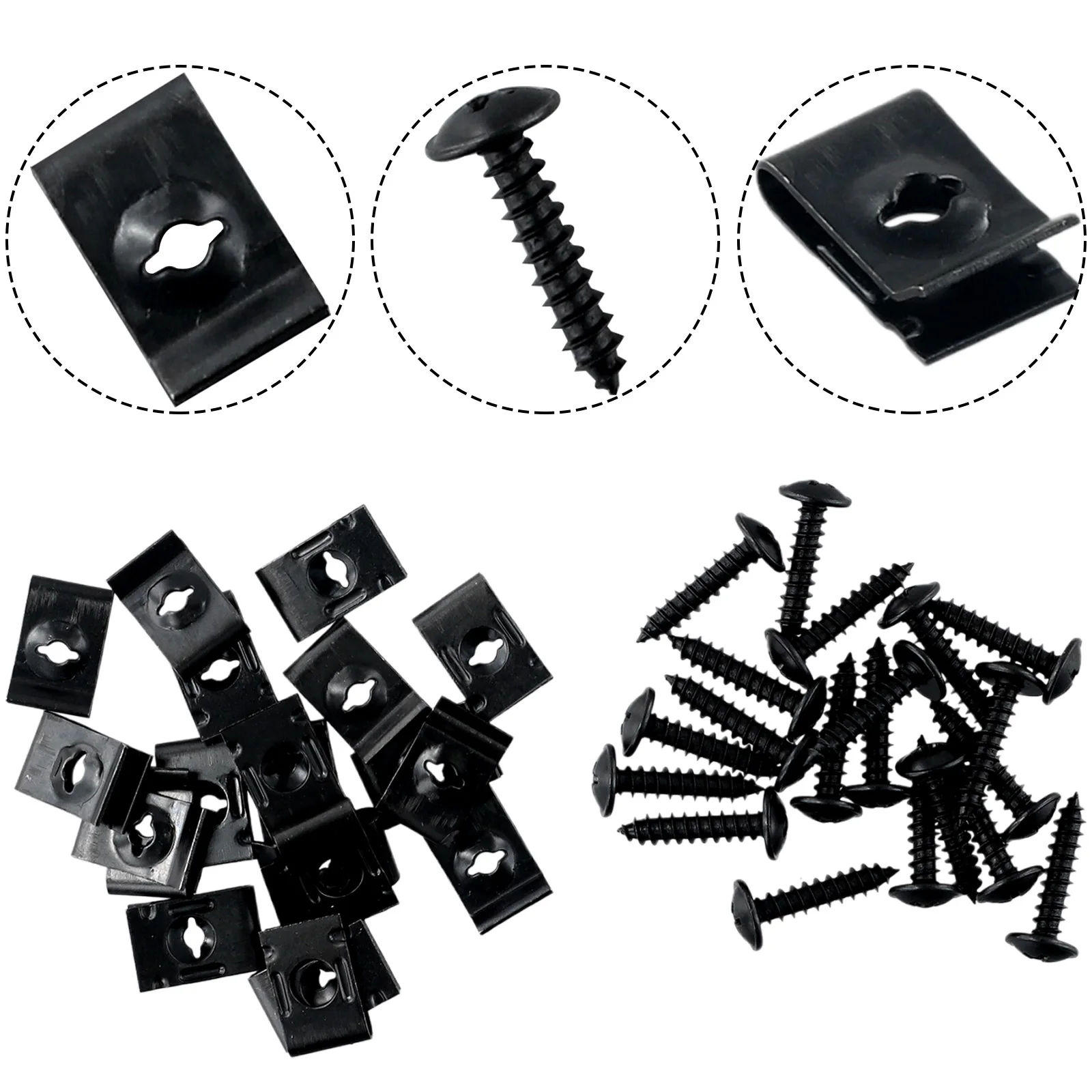

Car Bumper Fender Trim U-type Clips Metal Panel Fasteners Replacement With Screw 20Set Black Durable High Quality