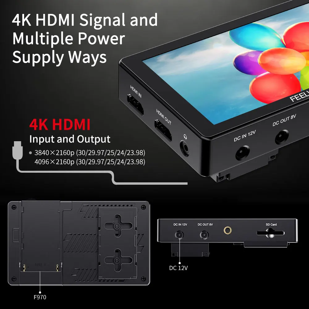 Фото FEELWORLD LUT5 5,5-дюймовый сенсорный монитор для DSLR-камер с яркостью 3000 нит, IPS, 1920x1080, вход/выход HDMI 4K, выход DC №5