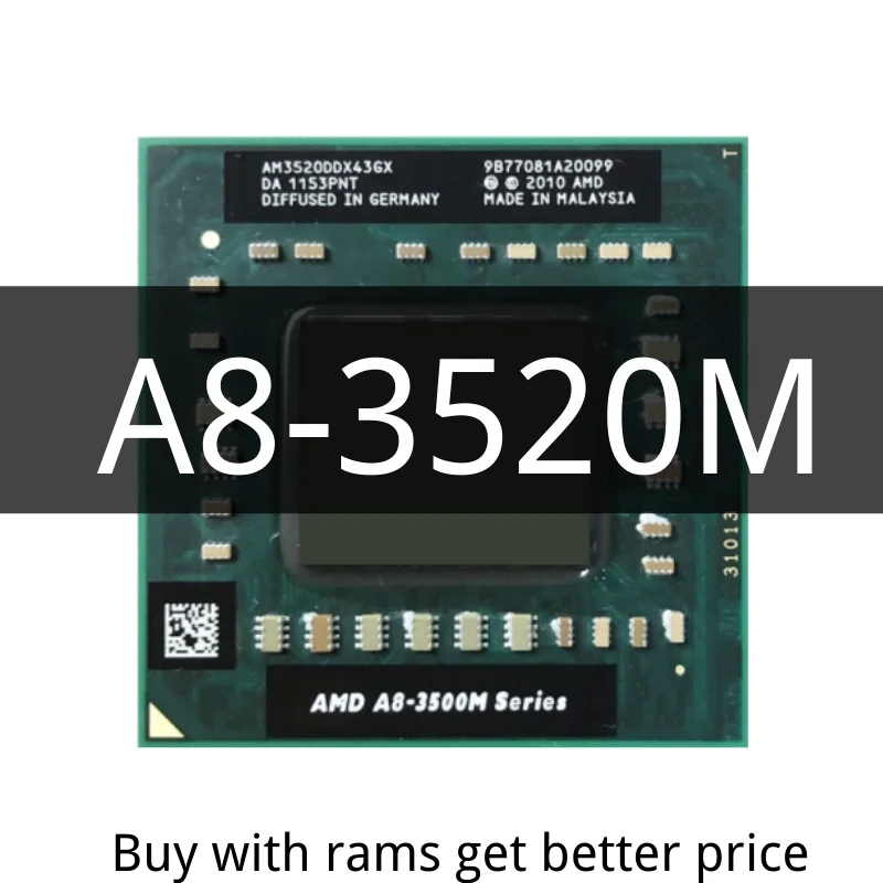 AMD A8-Series A8 3520M 1 6 ГГц четырехъядерный четырехпоточный процессор AM3520DDX43GX разъем FS1 |