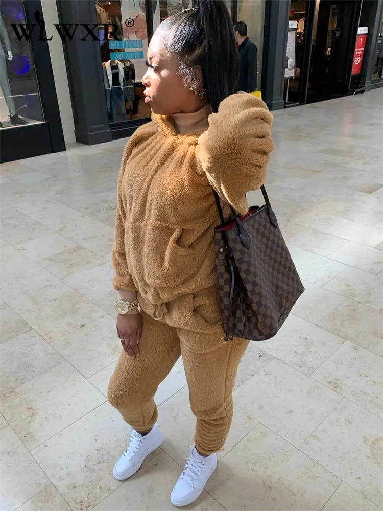 

WLWXR осенние спортивные костюмы, свободные коричневые комплекты из двух предметов, женские толстовки с длинным рукавом и мешковатые брюки, подходящие комплекты для женщин 2022