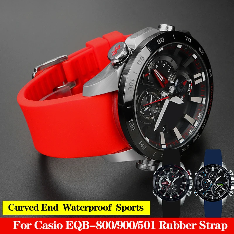 

Curved End Silicone Rubber Watchband For Casio EQB-800BL EQB-501/900 Series Waterproof Sport Watch Strap Bracelet 20mm 22mm 24mm