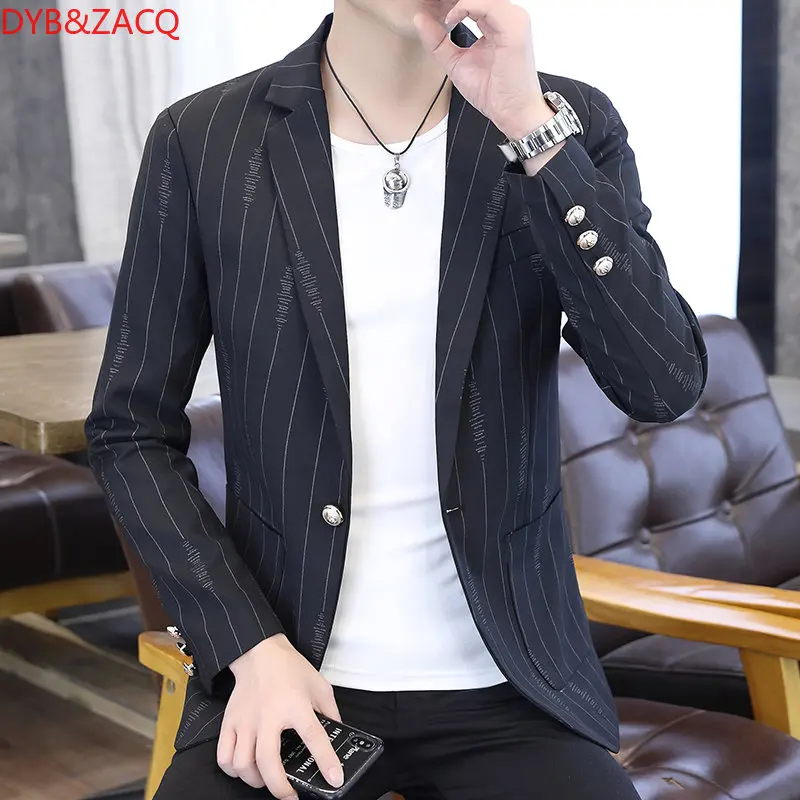 

DYB&ZACQ Brand Striped Men's Suit Business Attire Office Casual Long Sleeve Single Jacket
