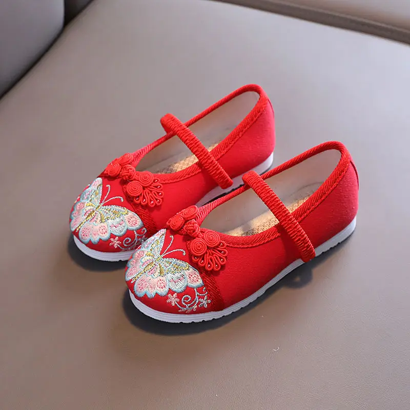 

Hand Embroidery Shoes Elegant Princess Girls Dress Shoes Party Performance Baby Shoes Vintage Floral Dance Shoes Classic Flats