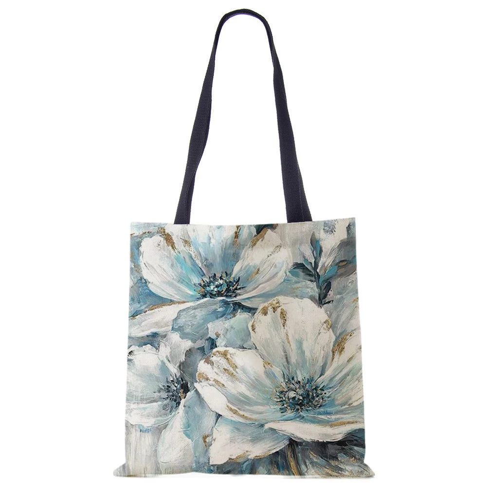 

Kapok, двухсторонняя многоразовая сумка для покупок с принтом, женские льняные холщовые сумки-тоуты, эко-сумка с принтом, сумки-шопперы через п...