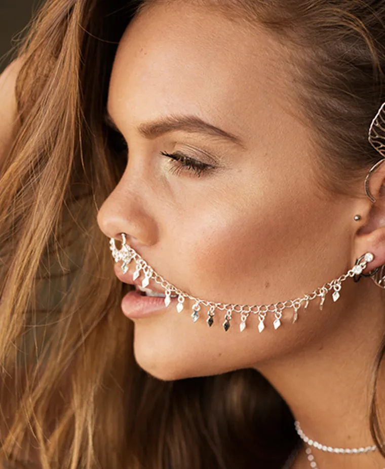 

Tassel Chain Stud Earrings Nose Clip Nose Studs for Women пирсинг обманка